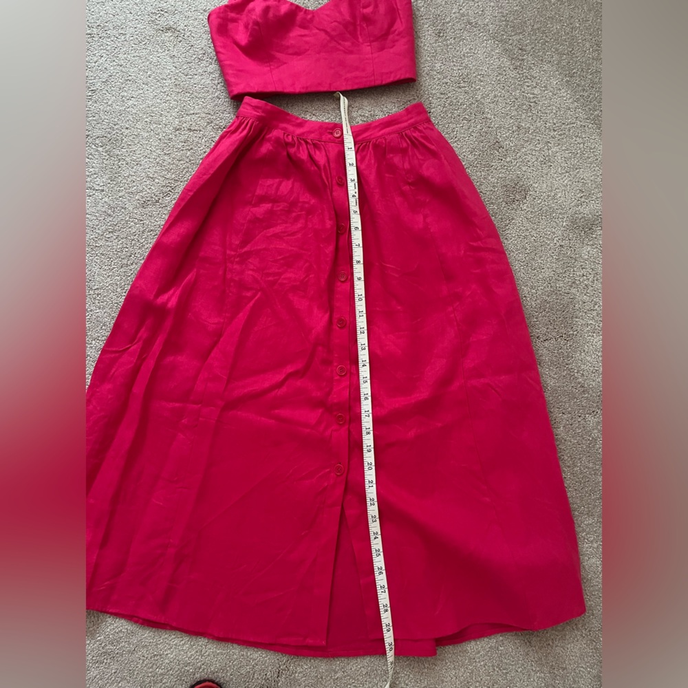 Reformation Orzo Linen Two Piece Midi skirt and top pink size 0 - Picture 6 of 7